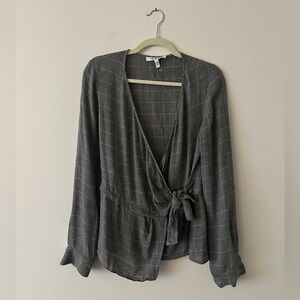 Derek Lam 10 Crosby Gray Check Long Sleeve Wrap Blouse